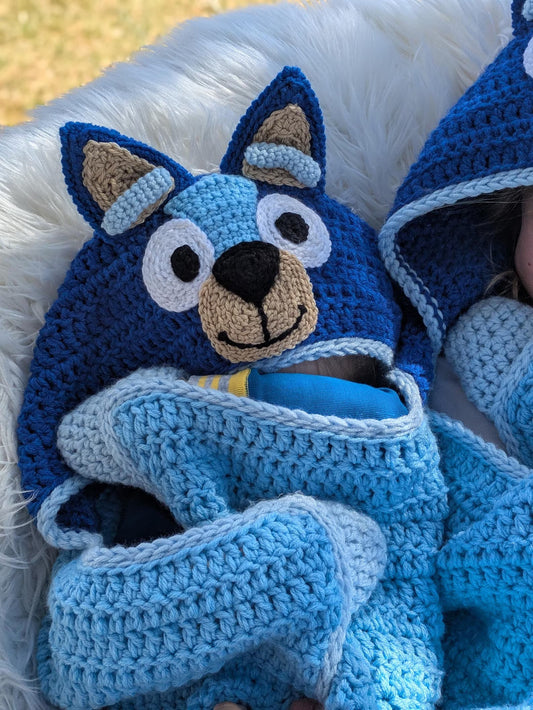 Blue Heeler Dog Hooded Blanket Crochet Pattern & videos PDF