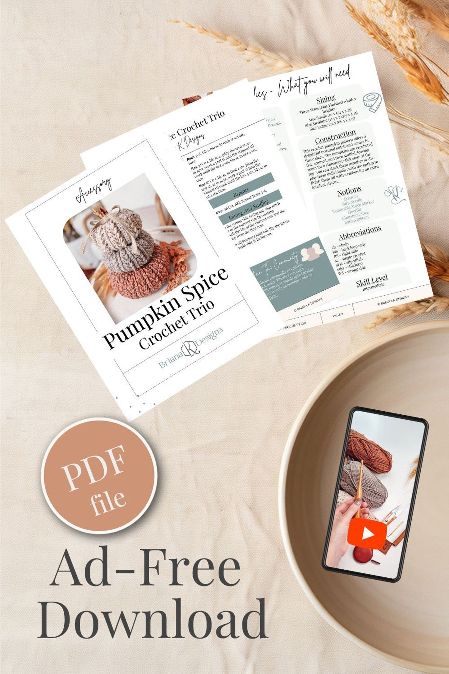 Crochet Pattern + Video – Pumpkin Spice Trio (PDF)
