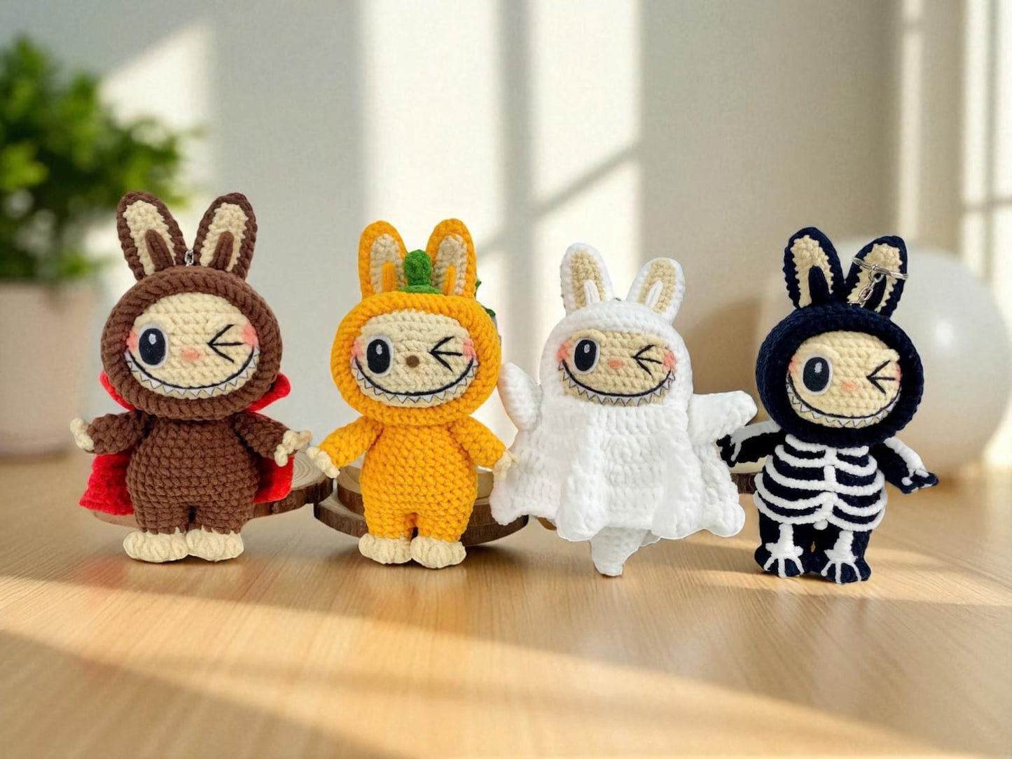 Labubu Skeleton Ghost Pumpkin Dracula Keychain Bundle 4 in 1